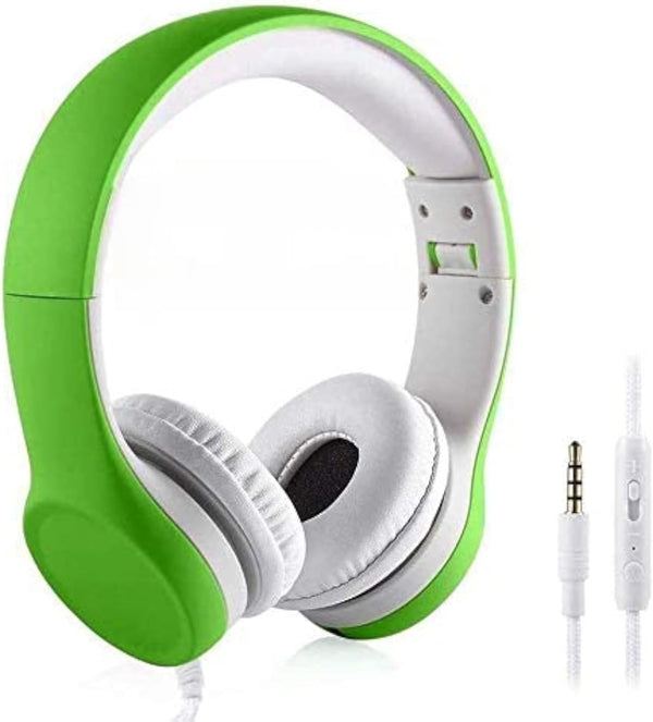 Kids Headphones with Mic & Volume Limiting, Two Audio Ports for Sharing, for Toddlers Boys Girls (Green)