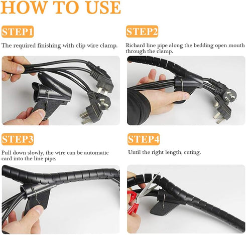Black Spiral Winding Cable Management Pipe, Flexible Coiled Tube for Office, Computer, and Car (10ft)