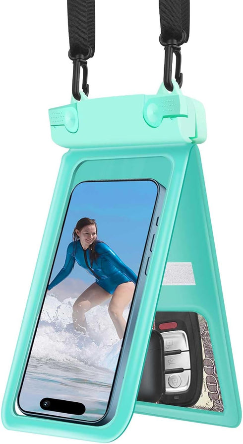 Waterproof Phone Pouch, IPX8 Double Space Cell Phone Case for iPhone 15/14/13 Pro Max Plus (Light Green)