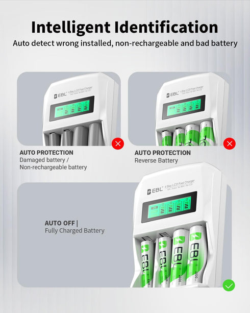 EBL 907 LCD Battery Charger Smart Individual AA AAA Rechargeable Battery Charger for Ni-MH Ni-CD Rechargeable Batteries