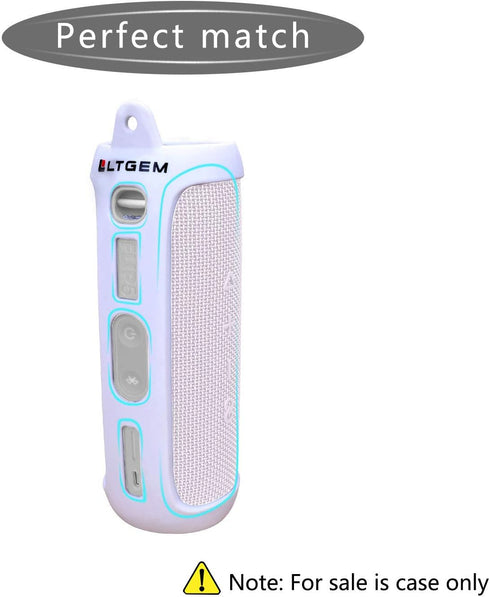 LTGEM Silicone Carrying Travel Case for JBL FLIP 5 Waterproof Portable Speaker with Extra Carabiner - White
