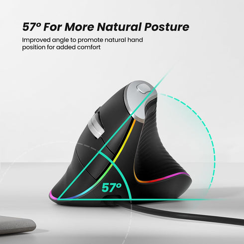 Nulea M504 Wired Vertical Mouse, USB Optical Ergonomic Mouse with 4 Adjustable DPI, 11 RGB Backlight Modes, Black