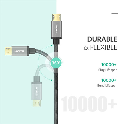 UGREEN 1.5FT Micro USB Cable - Fast Charging, Durable Nylon Braided Charger for Samsung Galaxy S7, LG V10, PS4 & More.