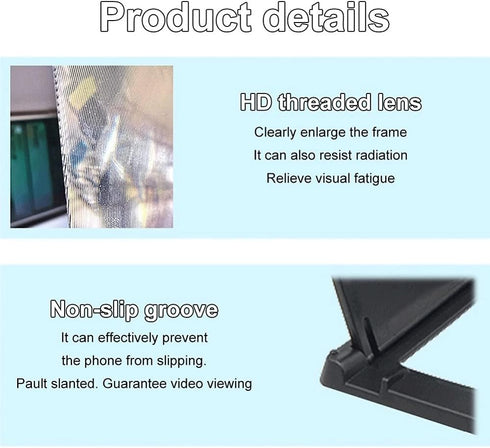 12" 3D Curved HD Screen Magnifier for Cell Phone with Foldable Stand, Compatible with All Smartphones