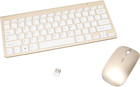 Keyboard Mouse Set, 2.4G USB Thin Ergonomic Mute for Computer (Luxury Gold Color)