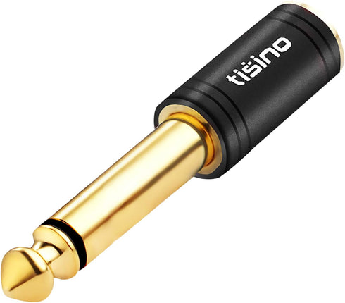 tisino 1/4 Mono to 3.5mm Stereo Adapter, Gold Plated 6.35mm TS Male to 1/8 inch TRS Female Connector - Black, 1 Pack
