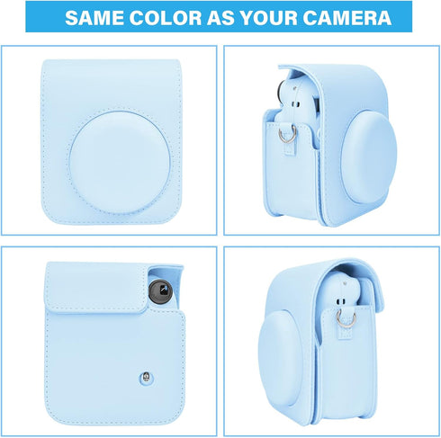 Rieibi Camera Case Compatible with Fuji Instax Mini 12 - Polaroid Instax 12 Carry Case for Fujifilm Instax Mini 12 Instant Camera - Fuji mini 12 Bag Cover with Strap - Pastel Blue