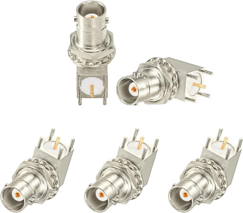 Superbat BNC Connector BNC Female Bulkhead Solder PCB Mount Right Angle Connector for CCTV Systems (5pcs)