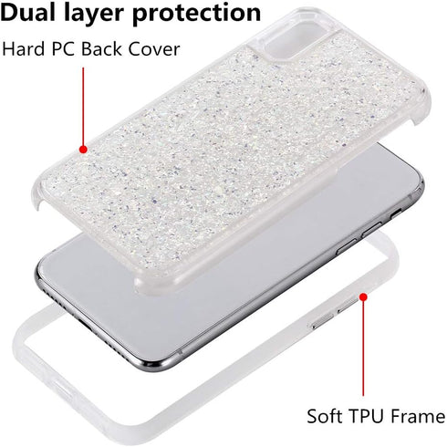 Compatible iPhone Xs Max Case, Women Glitter Shells Foil Sparkle Hard Back Cover with TPU Bumper (White/Gold)