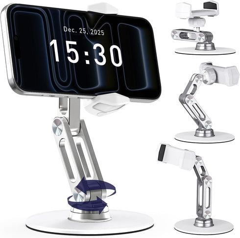 QooWare Phone Stand for Desk - Adjustable Height and Angle Foldable Cell Phone