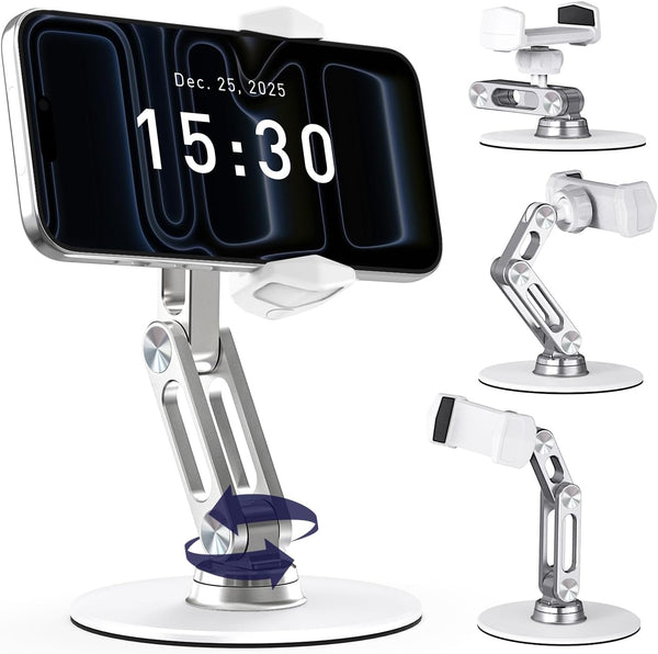 QooWare Phone Stand for Desk - Adjustable Height and Angle Foldable Cell Phone