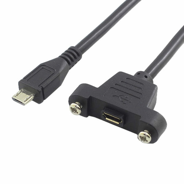 Micro USB Male to Female Extension Panel Mount Cable with Screws, Data+Charge, Black 50CM/1.6FT