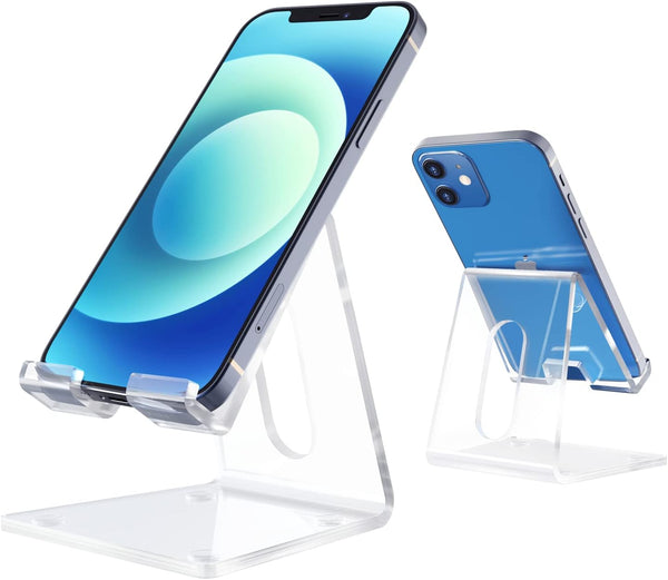 DARENYI Acrylic Cell Phone Stand for Desk, Clear Phone Holder Dock for iPhone 13/12/11 Pro Max, All Android Phones
