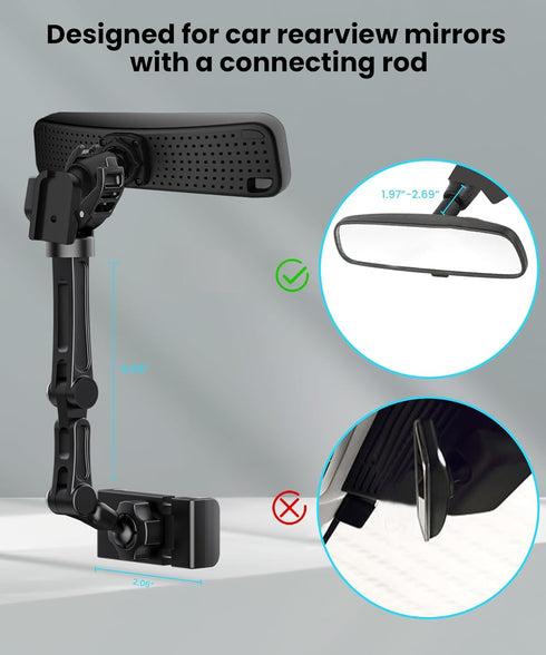 Rear View Mirror Phone Holder, Rotatable and Retractable Car Phone Holder Mount, Car Truck Essentials Accessories
