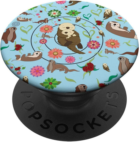 Amazing Sea Otters Pattern in Blue Art PopSockets PopGrip: Swappable Grip for Phones & Tablets