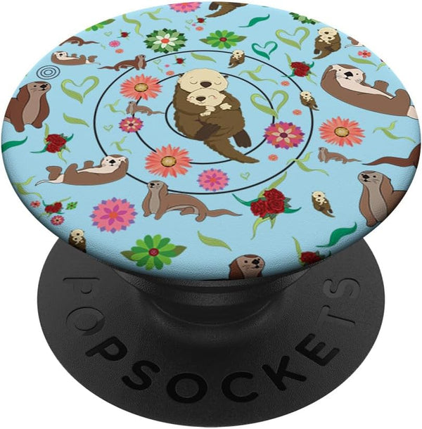 Amazing Sea Otters Pattern in Blue Art PopSockets PopGrip: Swappable Grip for Phones & Tablets