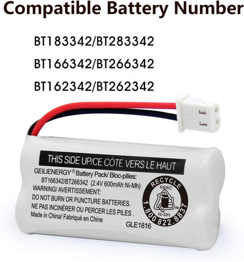 GEILIENERGY BT162342 BT262342 Battery Compatible with VTech CS6114 CS6419 CS6719, AT&T EL52300, Pack of 2