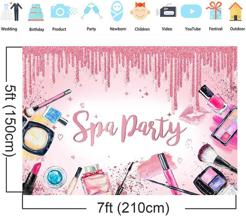Spa Party Backdrop for Girls, Sweet Pink Princess Makeup Birthday Photography Background Banner for Women Spa Day