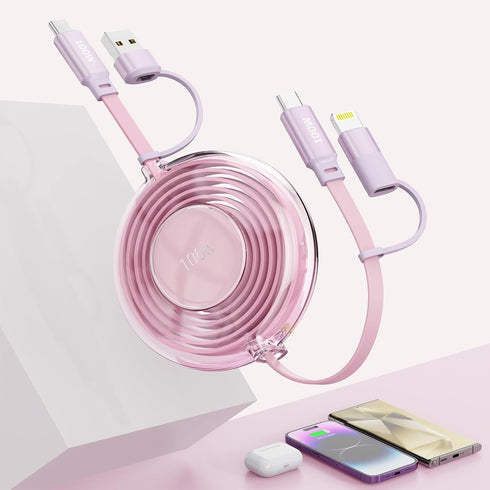 Retractable 100W Multi 4-in-1 Travel Universal Charger Cable USB A/Type C to Lightning for iPhone and Samsung