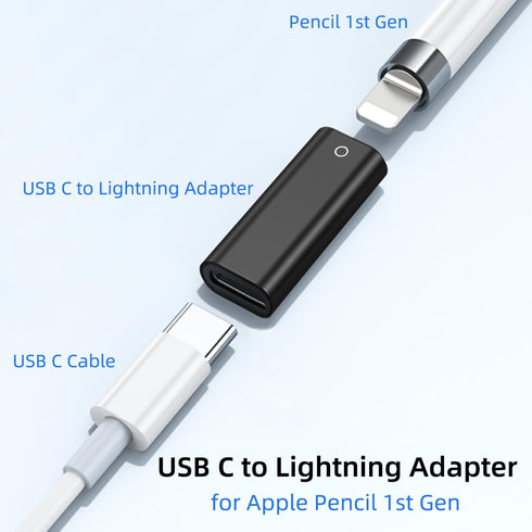 USB-C Pencil Charger Adapter for Apple Pencil 1st Generation, USB C to Lightning Charging Adapter for iPad 10th Gen