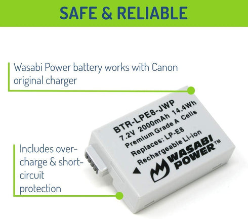 Wasabi Power Battery for Canon LP-E8, EOS 550D, 600D, 700D, Rebel T2i, T3i, T4i, T5i