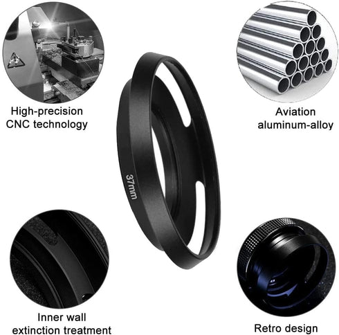 37mm Metal Lens Hood & Lens Cap Compatible for Olympus E-M10 IV/E-M10 III E-PL7 kit Zuiko 14-42mm Lens (1+1 Pack)
