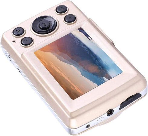 Mini Video Camera with 2.4 Inch LCD Screen, 1600W Full HD Compact Camera, 4X Digital Zoom, Golden