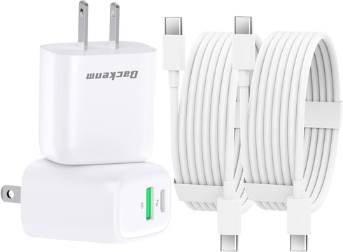 Fits for iPhone 15 Charger, 2 Pack 20W USB C Fast Wall Charger Adapter with 2 Pack 6.6 ft USB-C Cable for iPhone 15/15