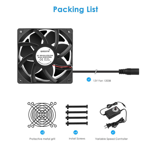 High CFM Computer Fan 120mm x 38mm, 110V 220V AC Powered Variable Speed Cooling Fan for Receiver, Xbox, Server Cabinet