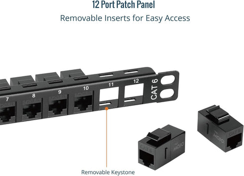 Tecmojo 12-Port Cat6 0.5U 10" Patch Panel, Rack Mount Modular Panel with Keystone Coupler, for Server Rack & Network