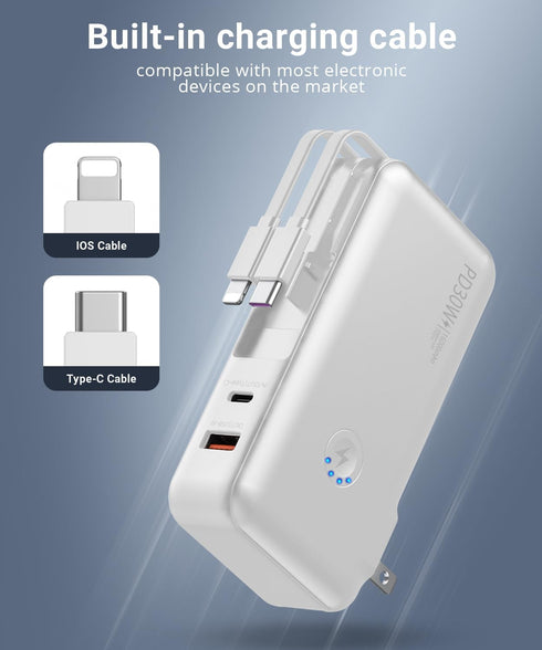QiSa 16000mAh 30W QC4.0 Portable Charger, Power Bank, Power Bank Built-in AC Wall Plug and Cables, PD and Fast Charger
