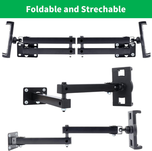 Foldable Tablet Wall Mount Holder, Multiple Angles Adjustment, Extendable Articulating Aluminum Alloy Mount for Tablets