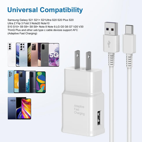 Fast Charging Type C Charger, 2 Pack USB C Wall Block & 3ft Cable for Samsung Galaxy S8/S9/S10, Note 8/9/10, Pixel 3.