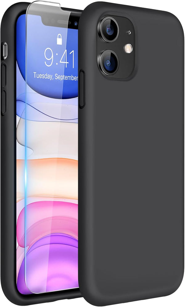 Miracase iPhone 11 Case (6.1") - Black Liquid Silicone Gel, Full Body Shockproof Cover with Screen Protector.