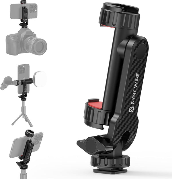 SYNCWIRE Tripod Phone Mount, Universal Smartphone Mount Adapter with 2 Cold Shoe and 1/4" Screw, Adjustable Cell Phone