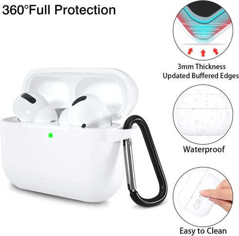 Lerobo Compatible with AirPods Pro Case, Waterproof Silicone Cover, Shockproof Full Protective with Carabiner, White