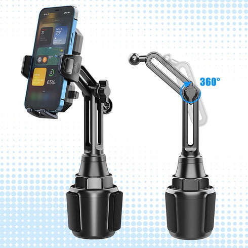 Sandfren 360 Car Cup Phone Holder, Rotation Carbon Fiber Vehicle Cup Cellphone Holder with Long & Adjustable Neck, Auto