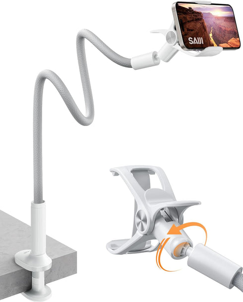 SAIJI Gooseneck Phone Stand for Bed, Lazy Bracket Cell Phone Holder Long Arm