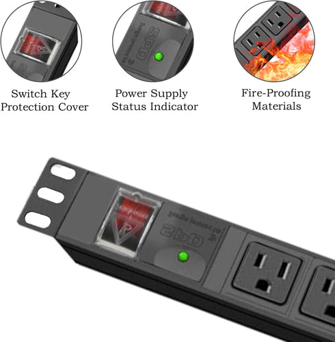Surge Protector Power Strip 1U Rack Mount PDU, 8 Wide-Spaced Outlet Extender