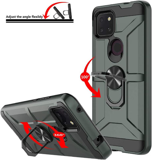 T-Mobile Revvl 5G Case with 2 Tempered Glass Screen Protector, Full Body Hybrid Hard Case with Kickstand, Midnight Green