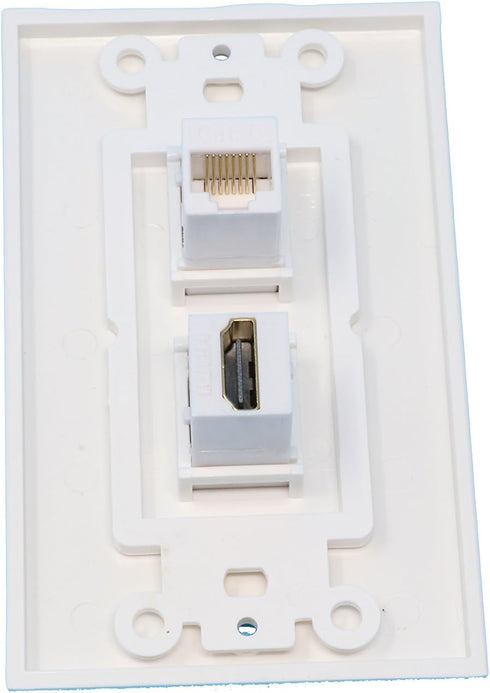 RiteAV 1 x Cat6 Ethernet Female and 1 x HDMI Port Wall Plate, White