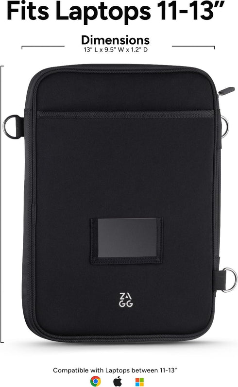ZAGG 11+ Protective Laptop Sleeve with Pouch, Water-Resistant Neoprene Case for 11-13 Inch Tablets and Laptops