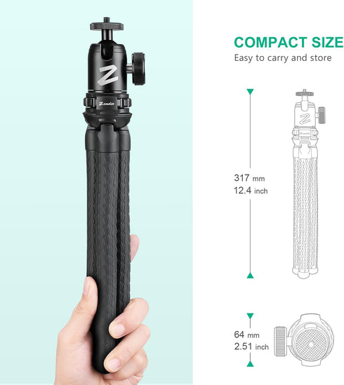 Zeadio Flexible Tripod Kit with Metal Ball Head for Cameras and Smartphones