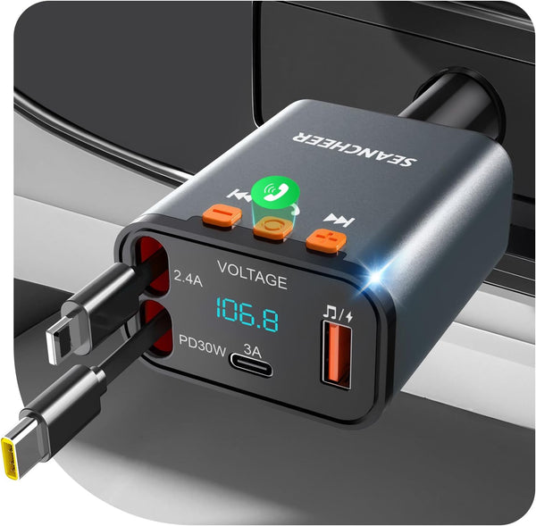 SEANCHEER Car Bluetooth Adapter & Car Charger USB C, 69W Cigarette Lighter Adapter