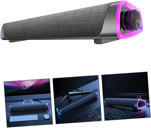 Gatuida 3D Wired Soundbar Speakers for Desktop Black Surround Sound Audio System Dual Drivers USB Powered Compatible