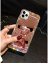LUVI Bling Diamond Glitter Mirror Case for iPhone 12/iPhone 12 Pro 6.1 inch with Bear Ring Holder Kickstand, Rose Gold