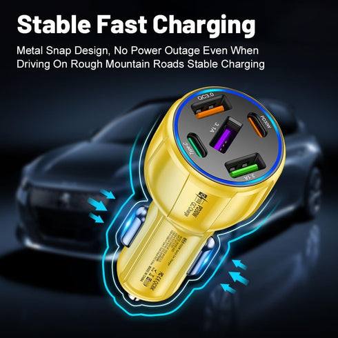 5-Port 75W USB C Car Charger, PD30W & QC3.0 Fast Charging Cigarette Lighter USB Charger Adapter for