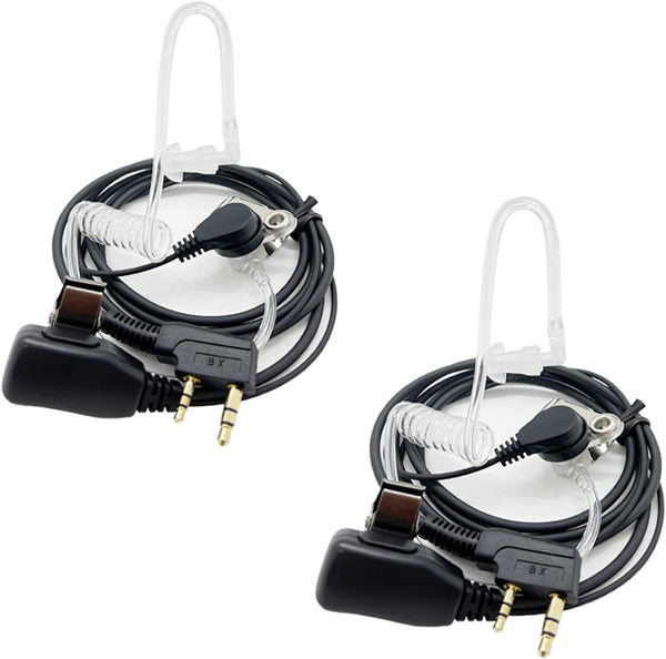 Walkie Talkies Earpieces (2 Packs) with Mic, 2 Pin Covert Air Acoustic Tube Headset for Baofeng UV-5R, Kenwood