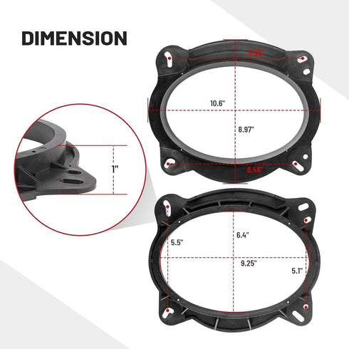 RED WOLF 6X9 Inch Front Door Speaker Adapter W/Speaker Wiring Harness for 2004 Up Toyota 4Runner Camry Highlander, Lexus CT GX LS Install Aftermarket Car Audio Mounting Spacer Ring Bracket Kit 1 Pair