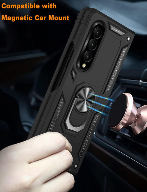 IKAZZ Galaxy Z Fold 3 Case, Military Grade Shockproof Heavy Duty Phone Cover with Magnetic Kickstand (Black)